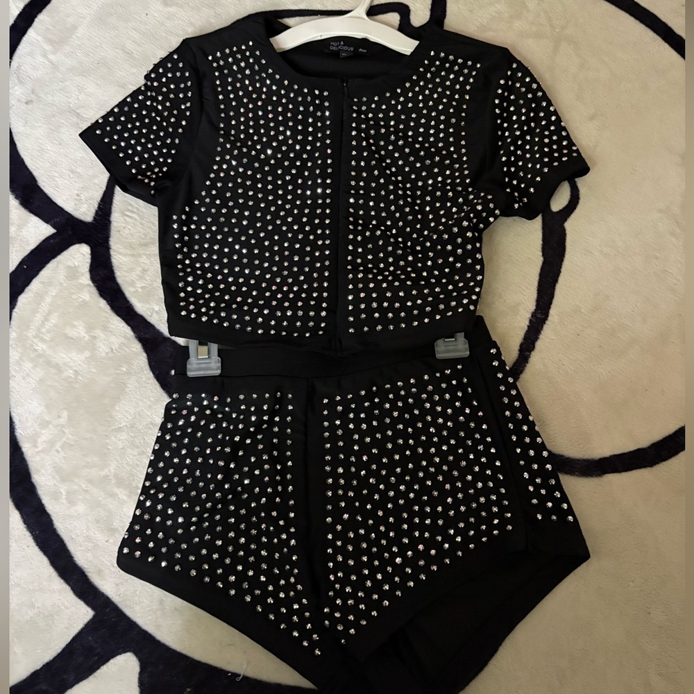 2 piece rhinestone short set
